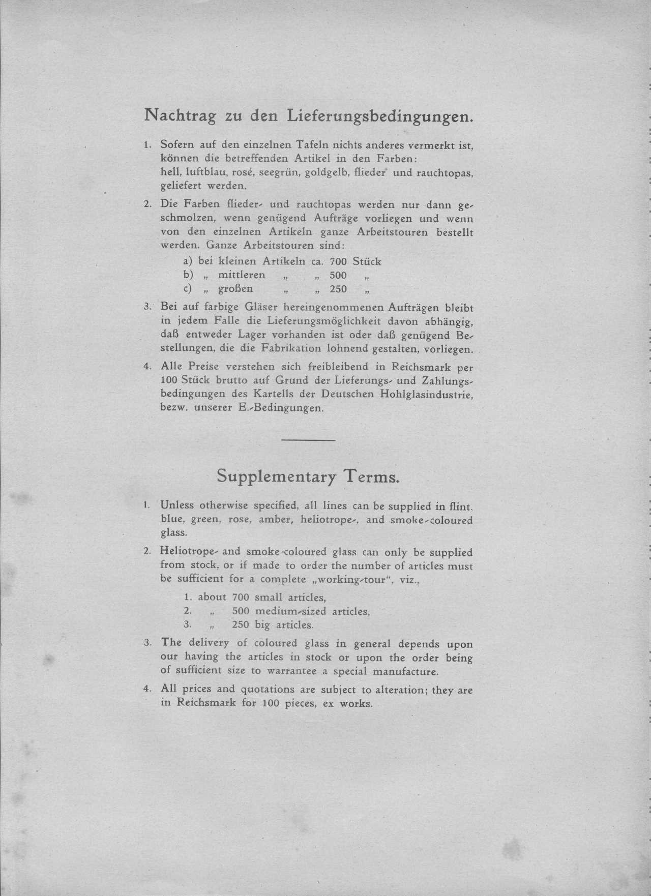 Nachtrag zu den Lieferbedingungen